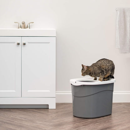 Large Top Entry Cat Litter Box, Hooded Privacy, Gray/White | Multi-Cat Households, Dog Proof Pan, Protected Interior, Enclosed Top Access, Reduced Tracking, Odor Trapping