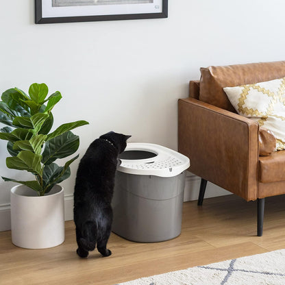 Large Top Entry Cat Litter Box, Hooded Privacy, Gray/White | Multi-Cat Households, Dog Proof Pan, Protected Interior, Enclosed Top Access, Reduced Tracking, Odor Trapping