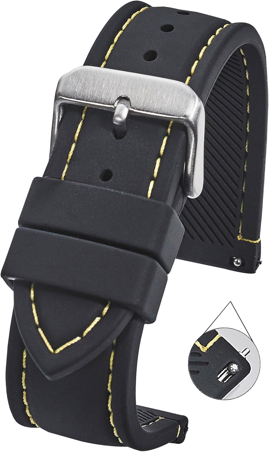 ALPINE Sporty Smooth Silicone Stitched Watch Band - Replacement Rubber Watch Bands - Quick Release Waterproof Watch Straps for Women & Men - Compatible with Regular & Smart Watch Bands