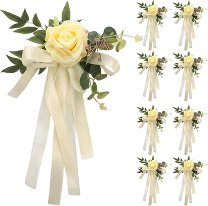 Set of 8 Wedding Chair Decorations and Pew Decorations for Weddings, Lovely Yellow Boho Faux Flower Bouquets, Elegant and Easy to Hang, Perfect for Weddings, Receptions and Church Decor