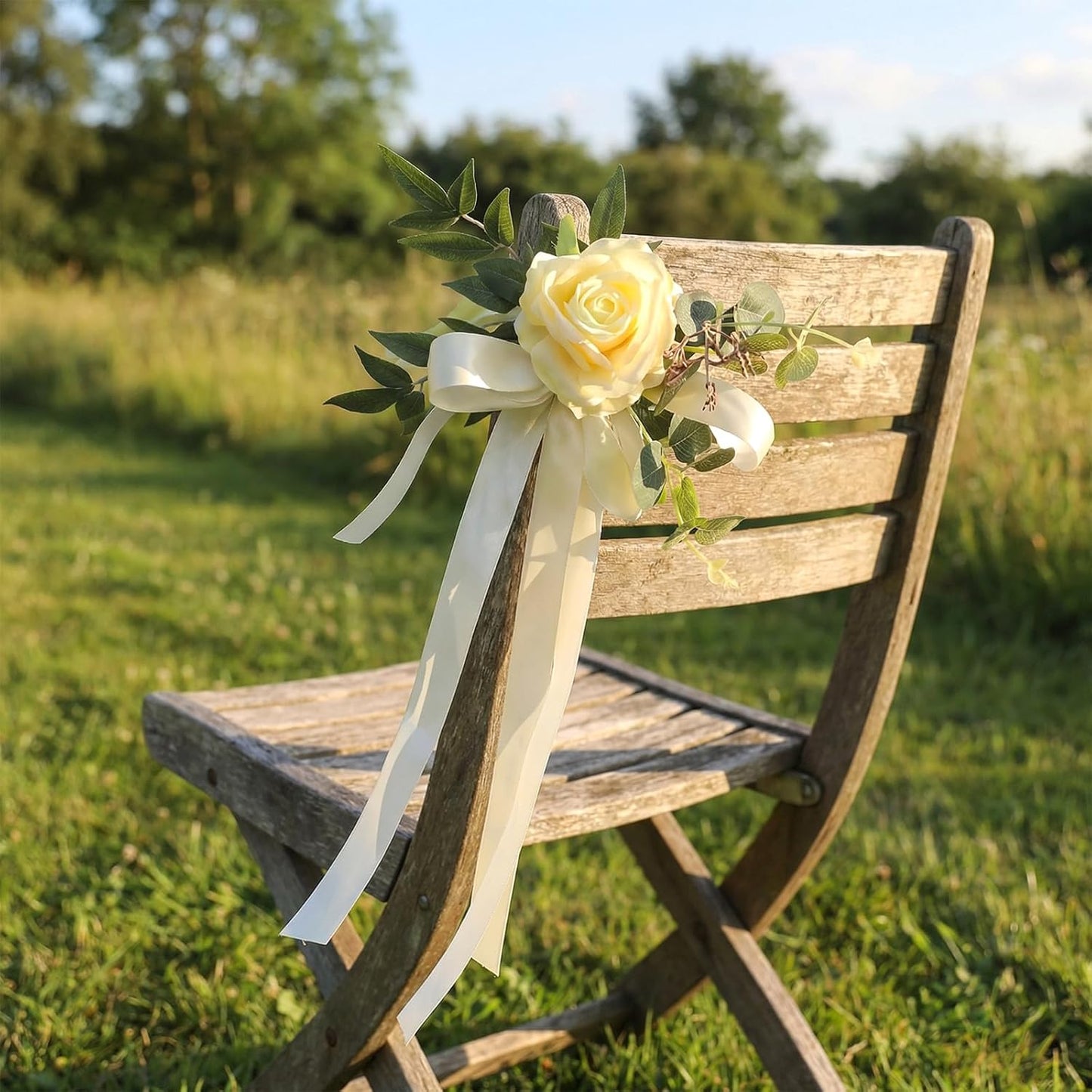 Set of 8 Wedding Chair Decorations and Pew Decorations for Weddings, Lovely Yellow Boho Faux Flower Bouquets, Elegant and Easy to Hang, Perfect for Weddings, Receptions and Church Decor