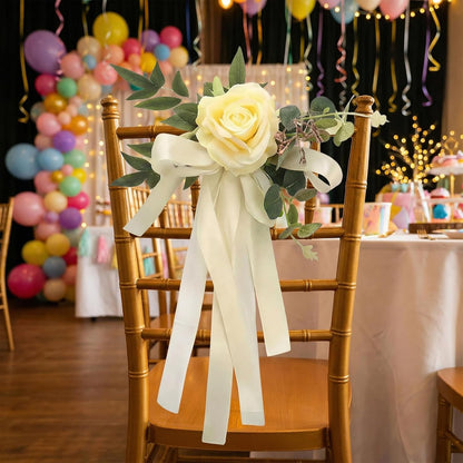 Set of 8 Wedding Chair Decorations and Pew Decorations for Weddings, Lovely Yellow Boho Faux Flower Bouquets, Elegant and Easy to Hang, Perfect for Weddings, Receptions and Church Decor