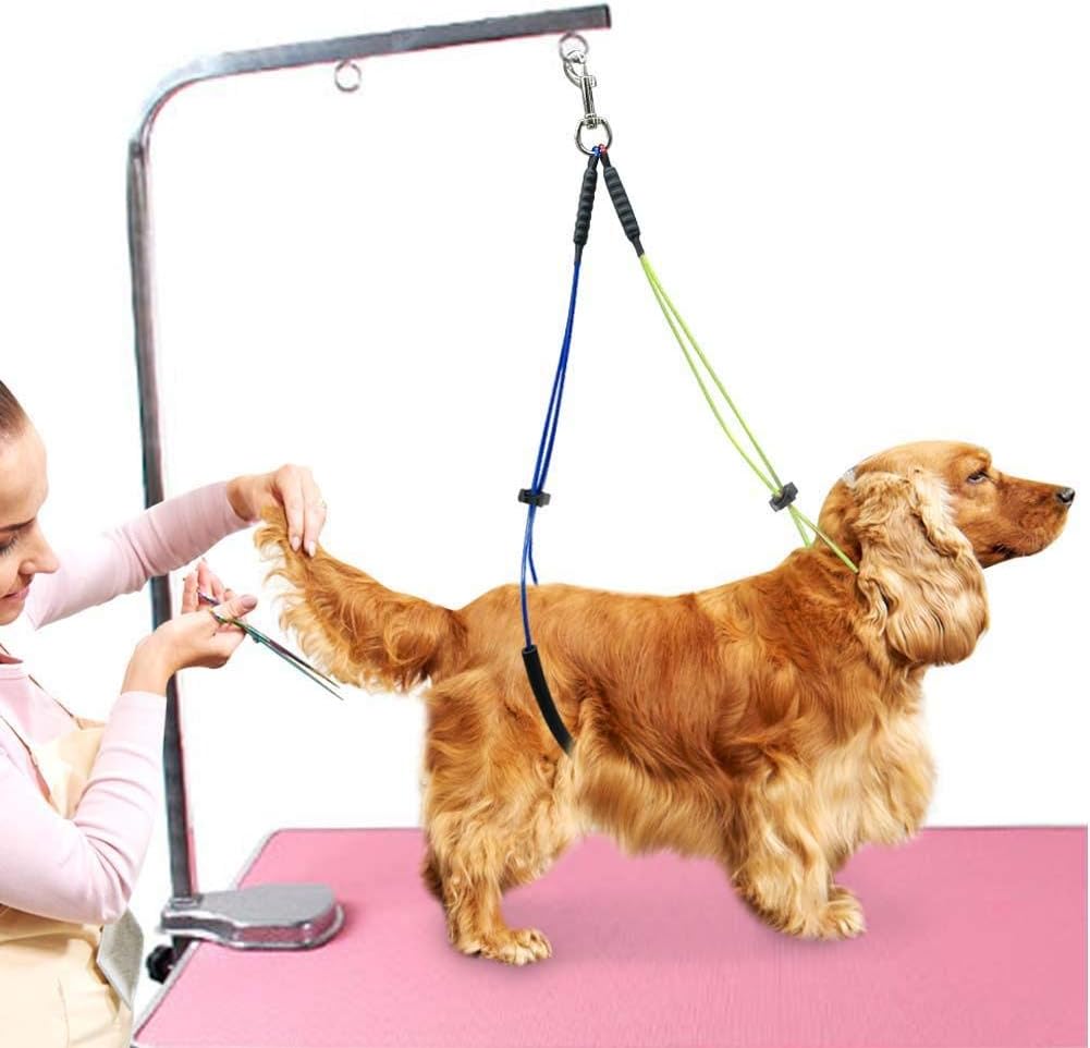 Adjustable Pet Grooming Leash No-Sit Haunch Holder Restraint Wash Choker Dogs Cats Grooming Table Arm(Yellow+Blue)
