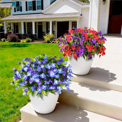 Artificial Impatiens Flowers for Outdoors, 6 PCS UV Resistant Fake Plants | Silk Fake Flowers,Spring Summer Decoration, Faux Plants Plastic Bouquet for Home Planter Porch Patio Yard Decor,Double Blue
