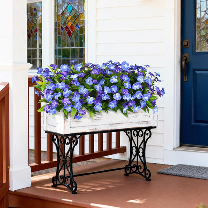 Artificial Impatiens Flowers for Outdoors, 6 PCS UV Resistant Fake Plants | Silk Fake Flowers,Spring Summer Decoration, Faux Plants Plastic Bouquet for Home Planter Porch Patio Yard Decor,Double Blue