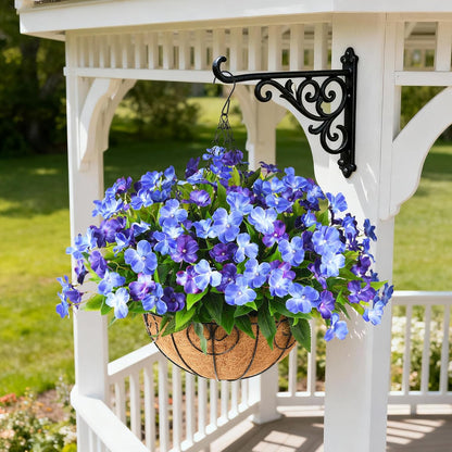 Artificial Impatiens Flowers for Outdoors, 6 PCS UV Resistant Fake Plants | Silk Fake Flowers,Spring Summer Decoration, Faux Plants Plastic Bouquet for Home Planter Porch Patio Yard Decor,Double Blue