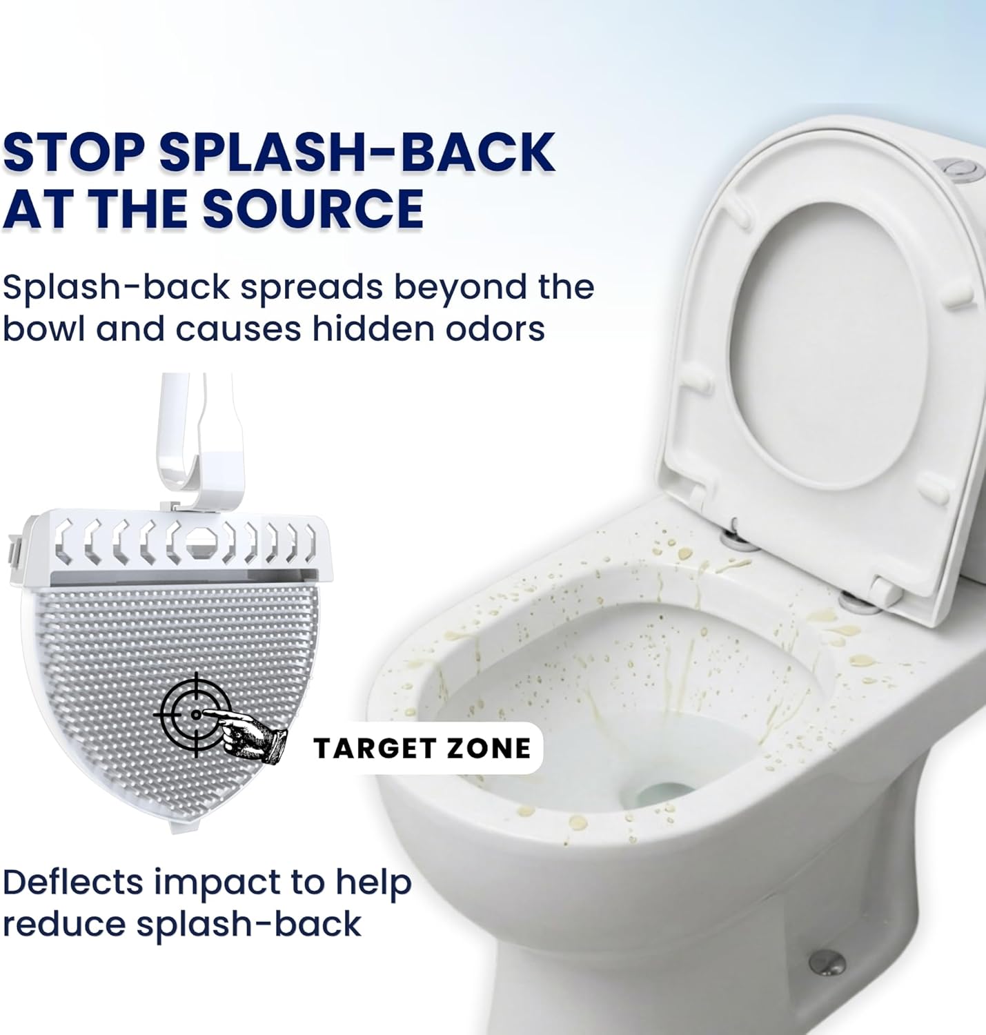 Toilet Clip-On Splash Guard & Deodorizer – Reduces Urine Splash-Back, In-Bowl Odor Control, Long-Lasting Fresh Scent, Turns Water Blue, Fits Most Toilets (1 Pack, Lemon)