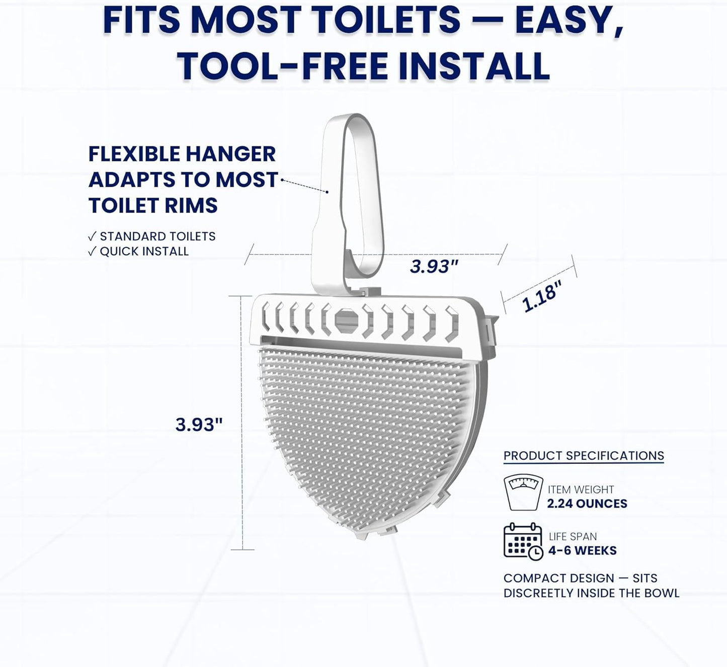 Toilet Clip-On Splash Guard & Deodorizer – Reduces Urine Splash-Back, In-Bowl Odor Control, Long-Lasting Fresh Scent, Turns Water Blue, Fits Most Toilets (1 Pack, Lemon)