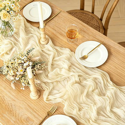 Yellow Cheesecloth Table Runner, 10FT Rustic Gold Boho Gauze Table Runner for Wedding Bridal Shower Baby Shower Birthday Tea Party Decorations