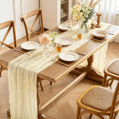 Yellow Cheesecloth Table Runner, 10FT Rustic Gold Boho Gauze Table Runner for Wedding Bridal Shower Baby Shower Birthday Tea Party Decorations
