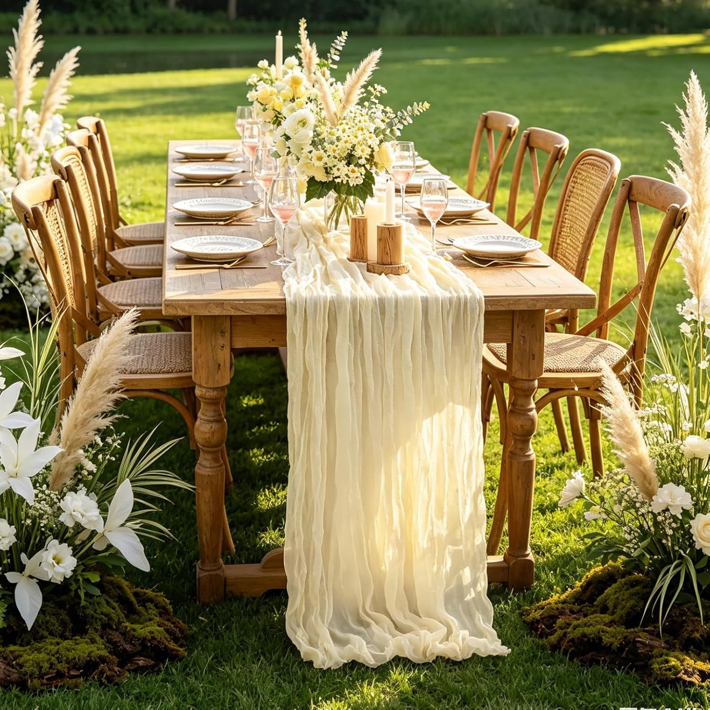 Yellow Cheesecloth Table Runner, 10FT Rustic Gold Boho Gauze Table Runner for Wedding Bridal Shower Baby Shower Birthday Tea Party Decorations