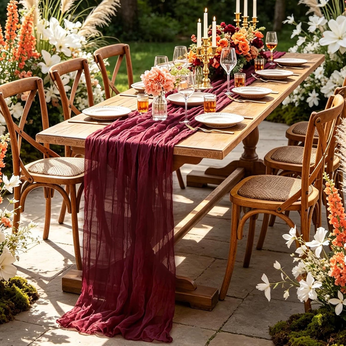 Yellow Cheesecloth Table Runner, 10FT Rustic Gold Boho Gauze Table Runner for Wedding Bridal Shower Baby Shower Birthday Tea Party Decorations