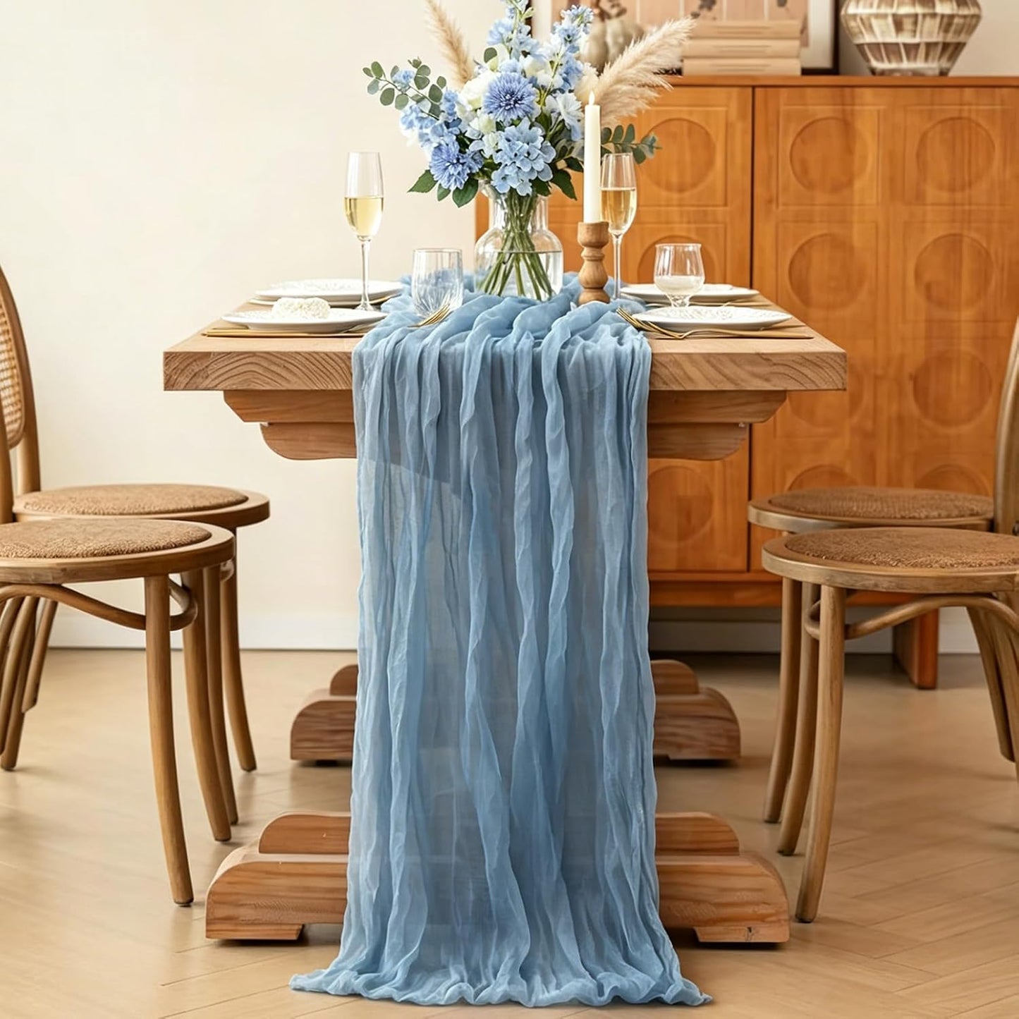 Yellow Cheesecloth Table Runner, 10FT Rustic Gold Boho Gauze Table Runner for Wedding Bridal Shower Baby Shower Birthday Tea Party Decorations