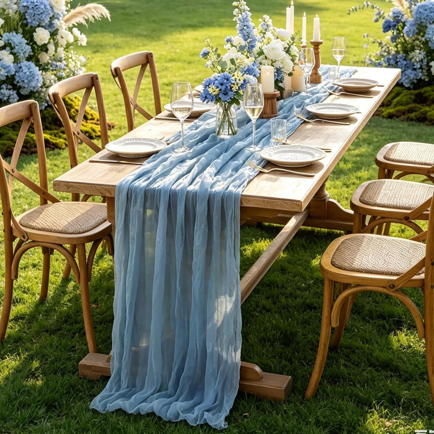 Yellow Cheesecloth Table Runner, 10FT Rustic Gold Boho Gauze Table Runner for Wedding Bridal Shower Baby Shower Birthday Tea Party Decorations