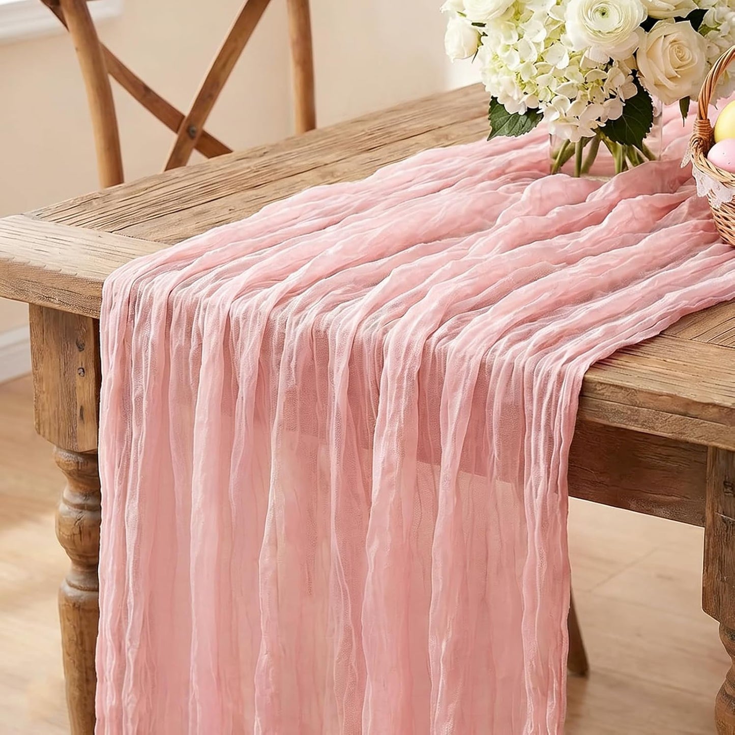 Yellow Cheesecloth Table Runner, 10FT Rustic Gold Boho Gauze Table Runner for Wedding Bridal Shower Baby Shower Birthday Tea Party Decorations