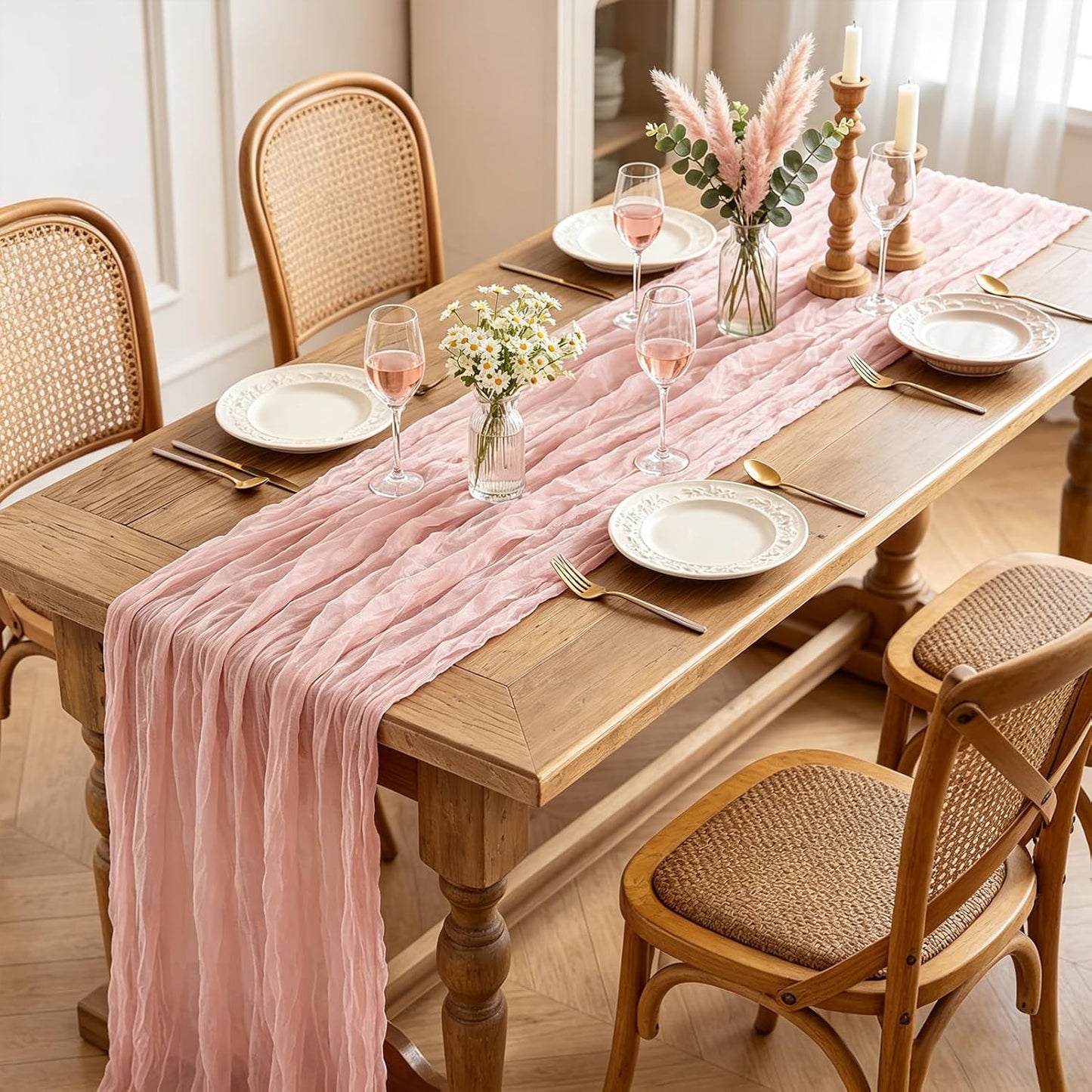 Yellow Cheesecloth Table Runner, 10FT Rustic Gold Boho Gauze Table Runner for Wedding Bridal Shower Baby Shower Birthday Tea Party Decorations
