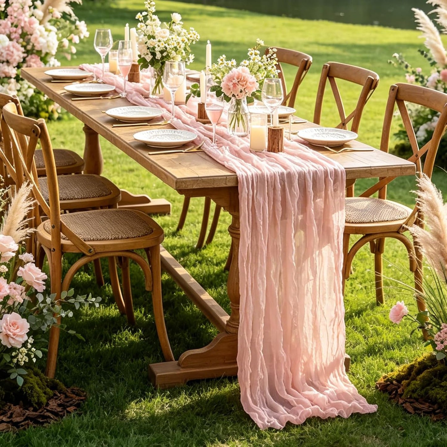 Yellow Cheesecloth Table Runner, 10FT Rustic Gold Boho Gauze Table Runner for Wedding Bridal Shower Baby Shower Birthday Tea Party Decorations