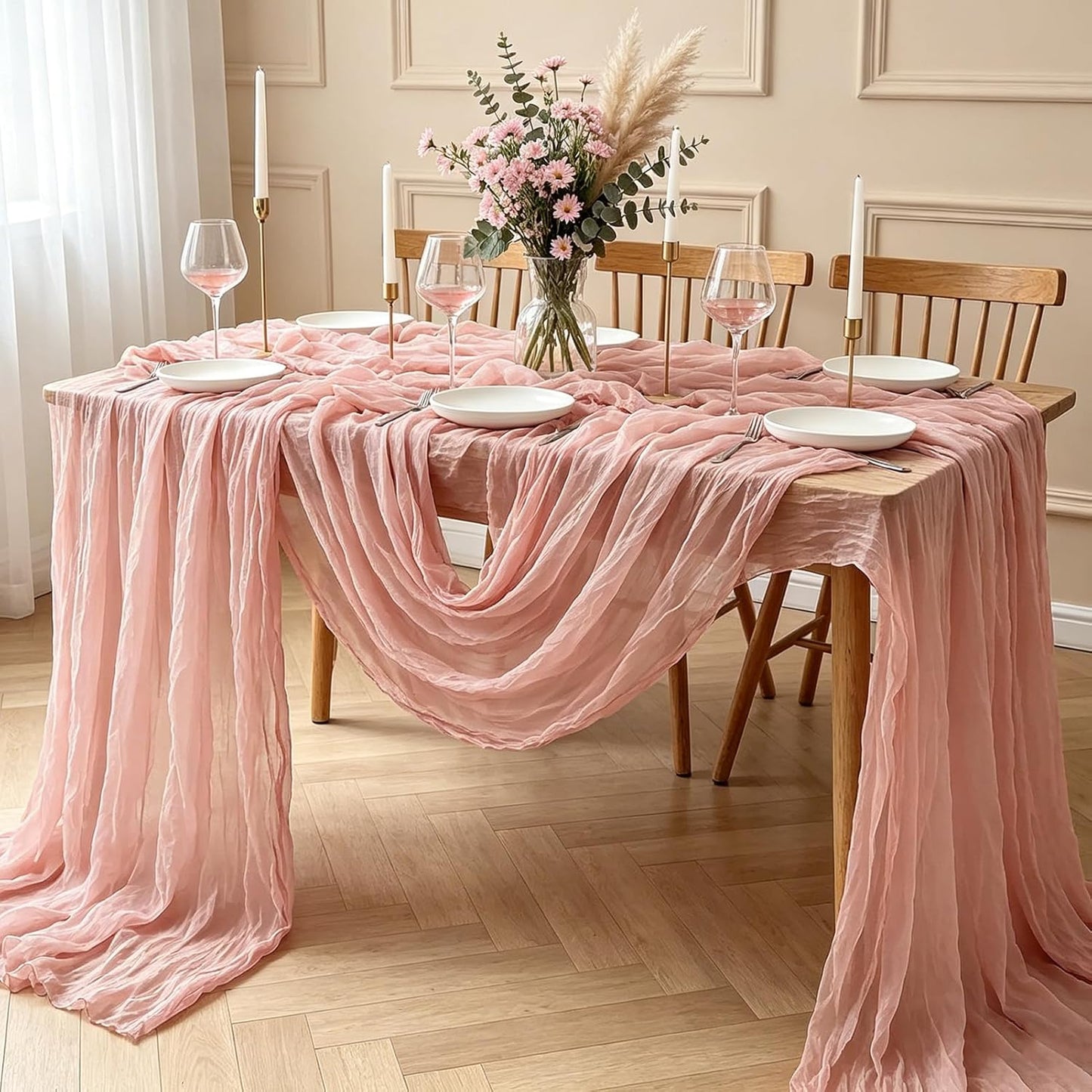 Yellow Cheesecloth Table Runner, 10FT Rustic Gold Boho Gauze Table Runner for Wedding Bridal Shower Baby Shower Birthday Tea Party Decorations
