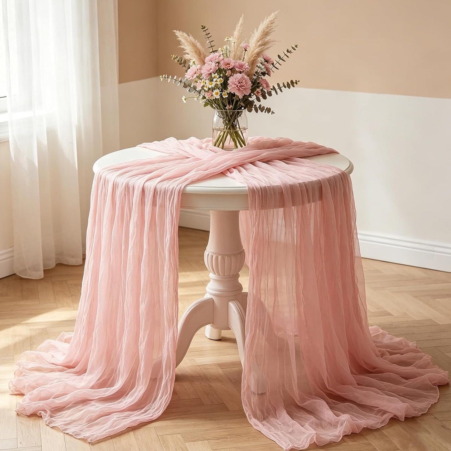 Yellow Cheesecloth Table Runner, 10FT Rustic Gold Boho Gauze Table Runner for Wedding Bridal Shower Baby Shower Birthday Tea Party Decorations