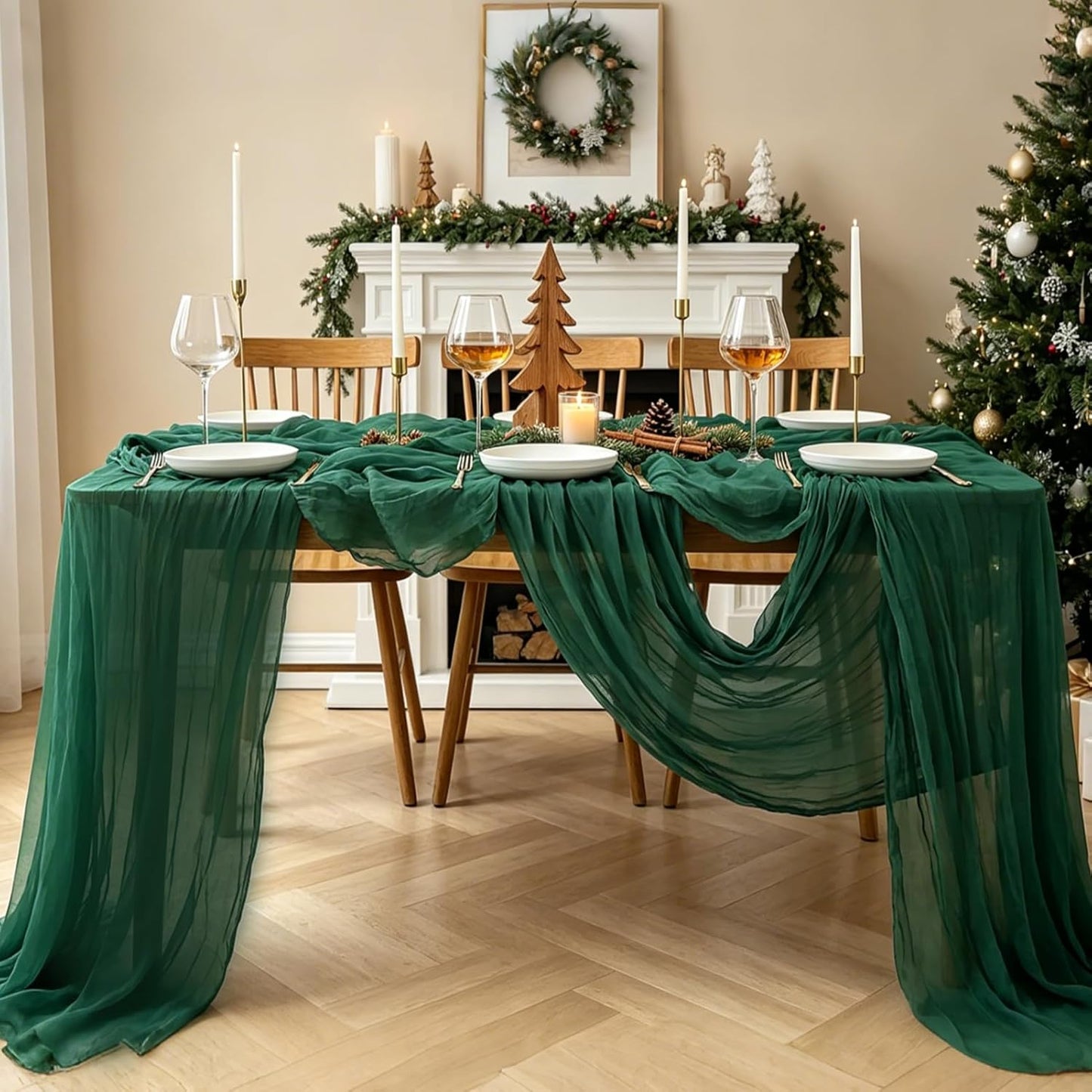 Yellow Cheesecloth Table Runner, 10FT Rustic Gold Boho Gauze Table Runner for Wedding Bridal Shower Baby Shower Birthday Tea Party Decorations
