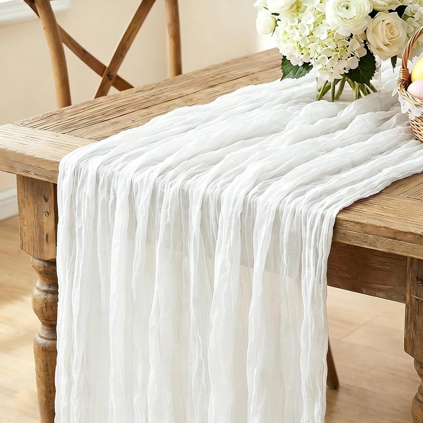Yellow Cheesecloth Table Runner, 10FT Rustic Gold Boho Gauze Table Runner for Wedding Bridal Shower Baby Shower Birthday Tea Party Decorations