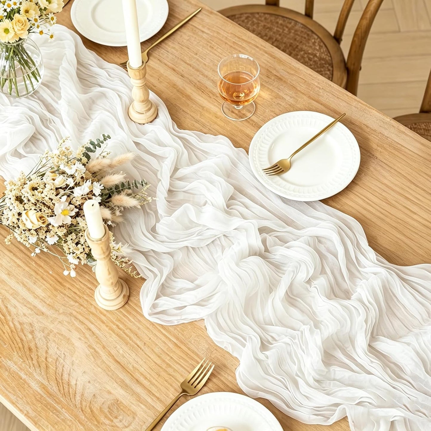 Yellow Cheesecloth Table Runner, 10FT Rustic Gold Boho Gauze Table Runner for Wedding Bridal Shower Baby Shower Birthday Tea Party Decorations