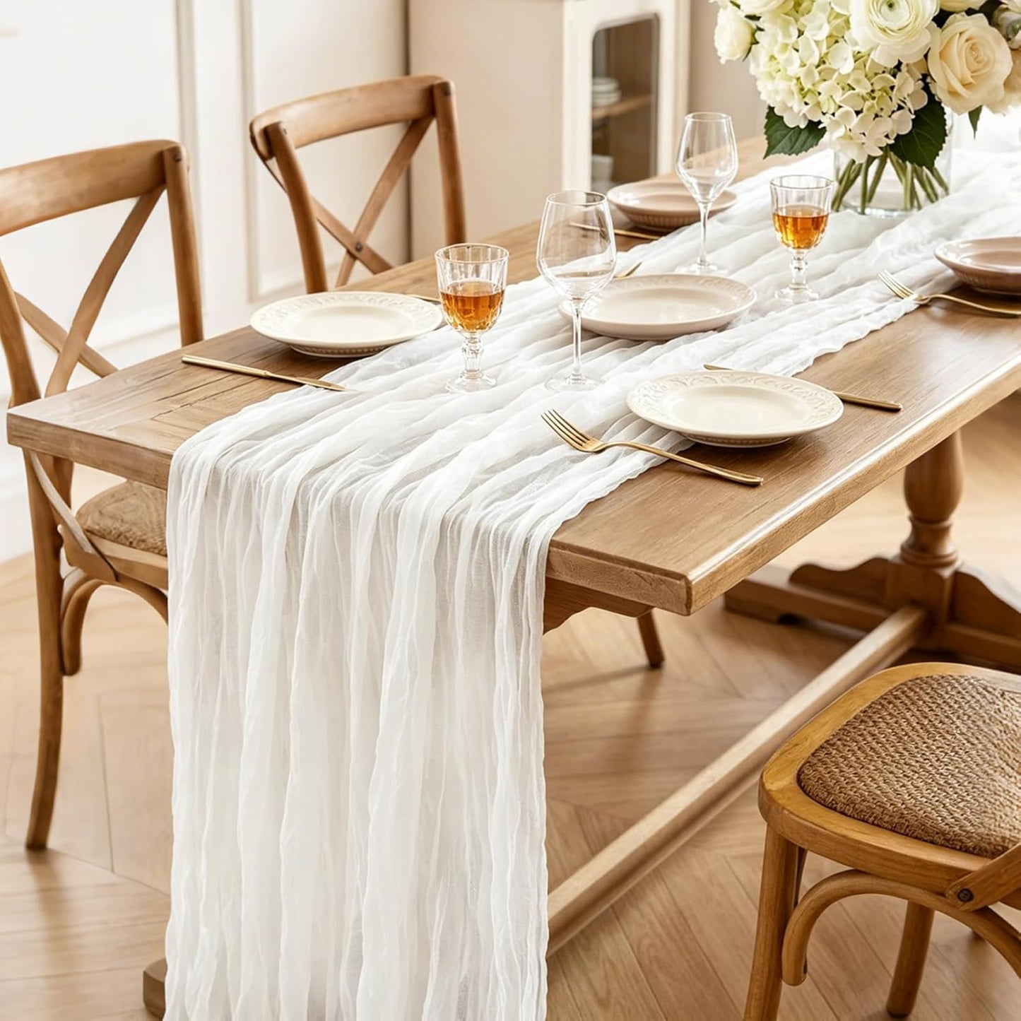 Yellow Cheesecloth Table Runner, 10FT Rustic Gold Boho Gauze Table Runner for Wedding Bridal Shower Baby Shower Birthday Tea Party Decorations