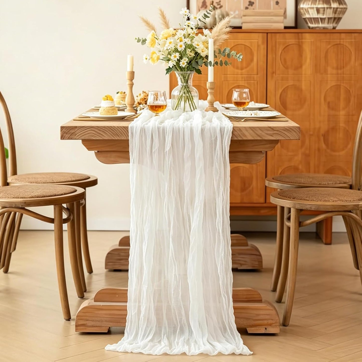 Yellow Cheesecloth Table Runner, 10FT Rustic Gold Boho Gauze Table Runner for Wedding Bridal Shower Baby Shower Birthday Tea Party Decorations