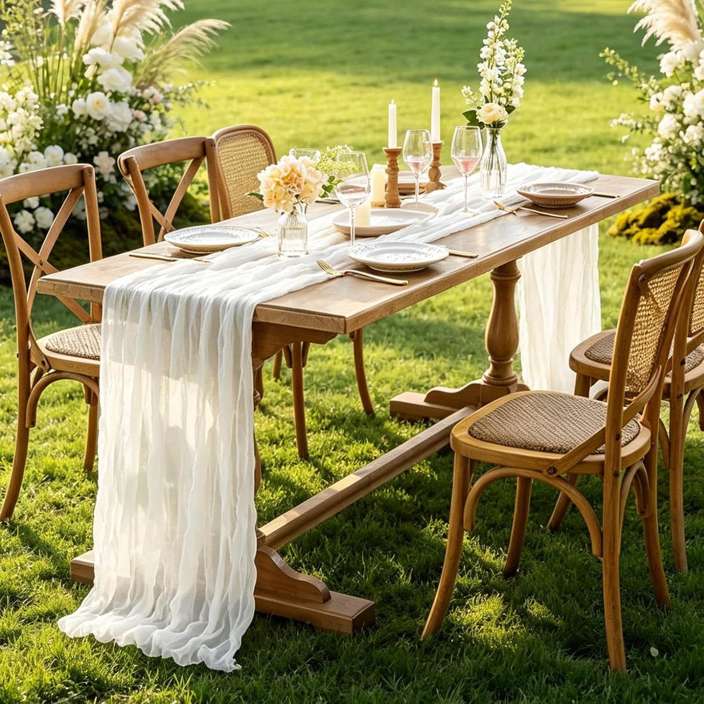 Yellow Cheesecloth Table Runner, 10FT Rustic Gold Boho Gauze Table Runner for Wedding Bridal Shower Baby Shower Birthday Tea Party Decorations