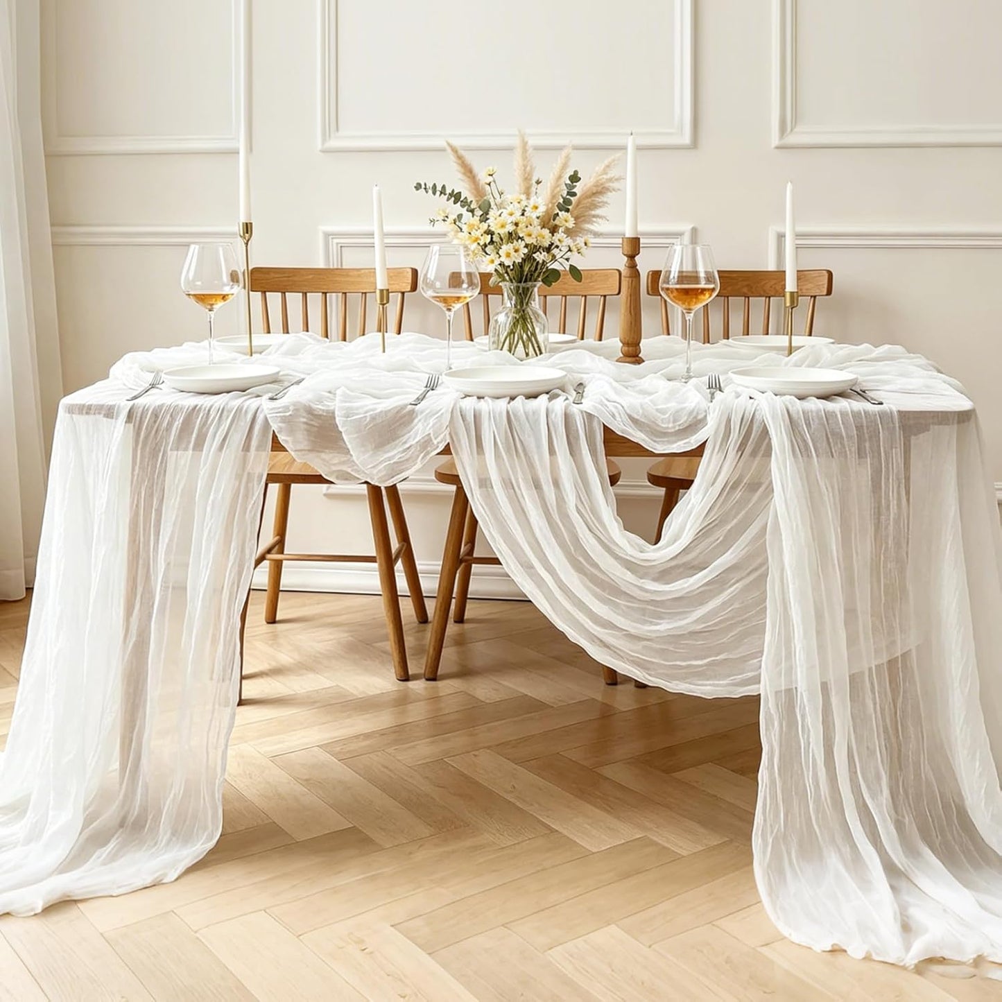 Yellow Cheesecloth Table Runner, 10FT Rustic Gold Boho Gauze Table Runner for Wedding Bridal Shower Baby Shower Birthday Tea Party Decorations
