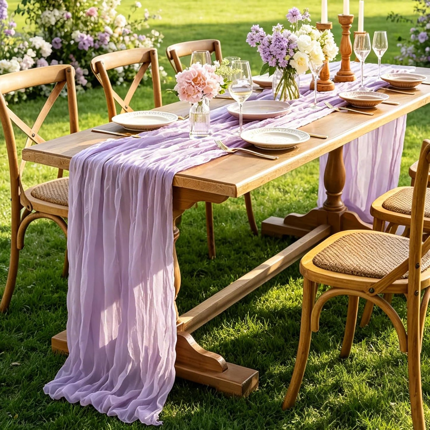 Yellow Cheesecloth Table Runner, 10FT Rustic Gold Boho Gauze Table Runner for Wedding Bridal Shower Baby Shower Birthday Tea Party Decorations