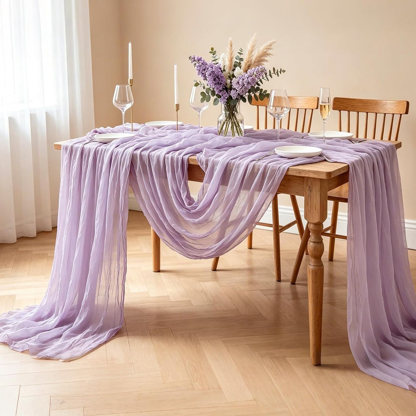 Yellow Cheesecloth Table Runner, 10FT Rustic Gold Boho Gauze Table Runner for Wedding Bridal Shower Baby Shower Birthday Tea Party Decorations
