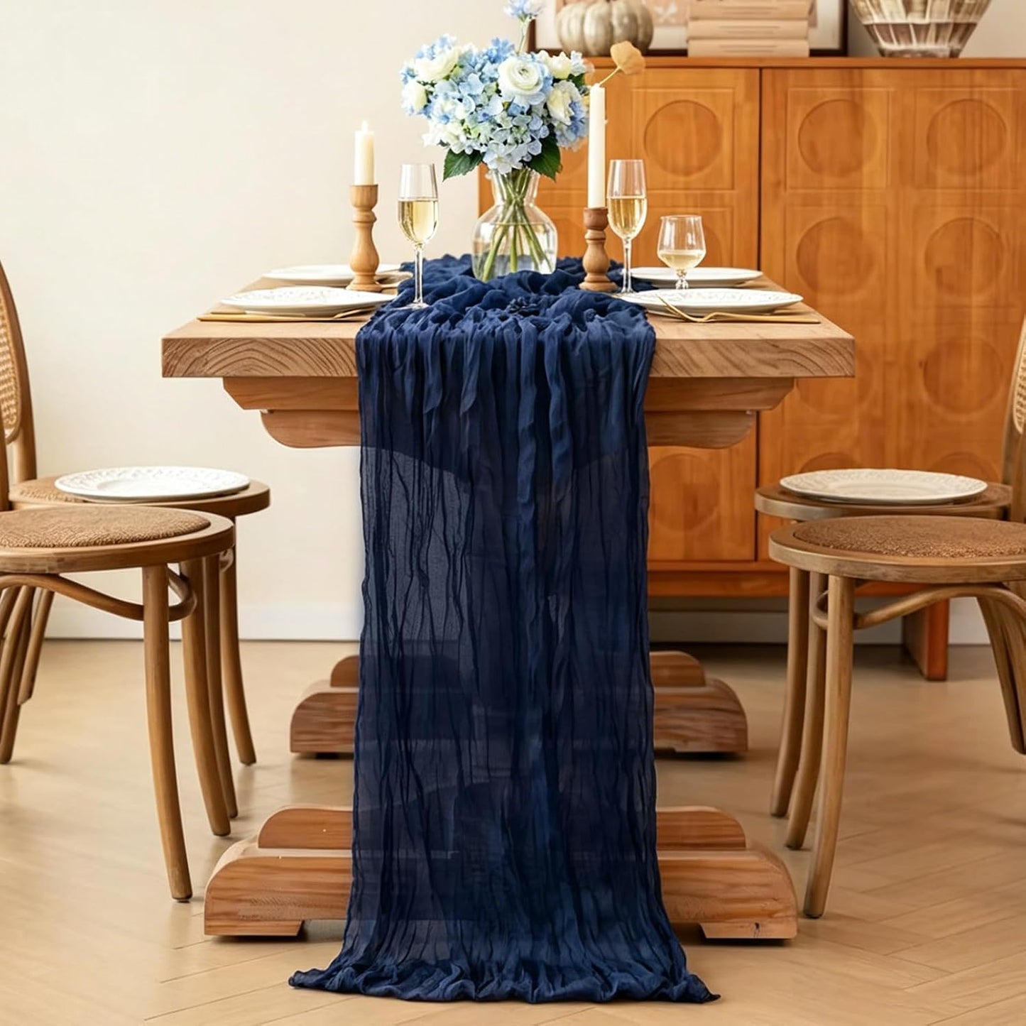 Yellow Cheesecloth Table Runner, 10FT Rustic Gold Boho Gauze Table Runner for Wedding Bridal Shower Baby Shower Birthday Tea Party Decorations