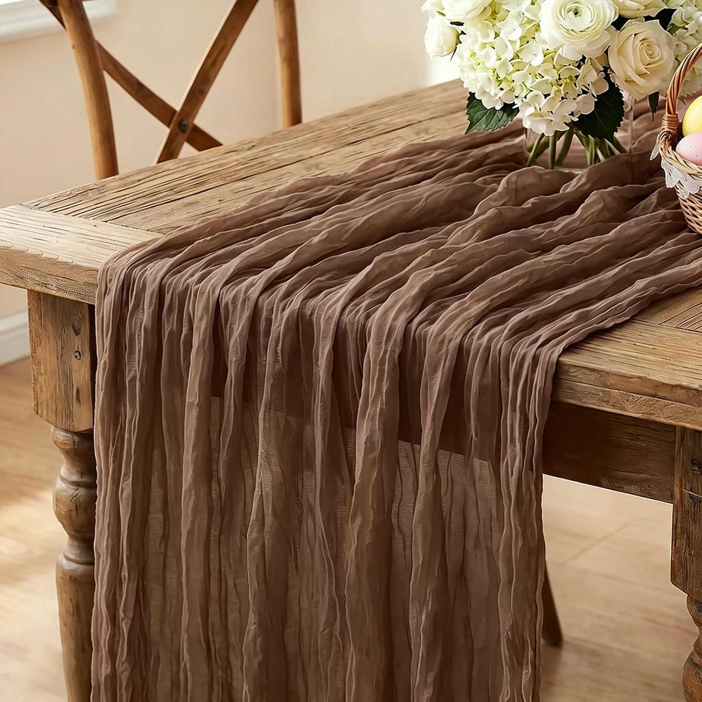 Yellow Cheesecloth Table Runner, 10FT Rustic Gold Boho Gauze Table Runner for Wedding Bridal Shower Baby Shower Birthday Tea Party Decorations