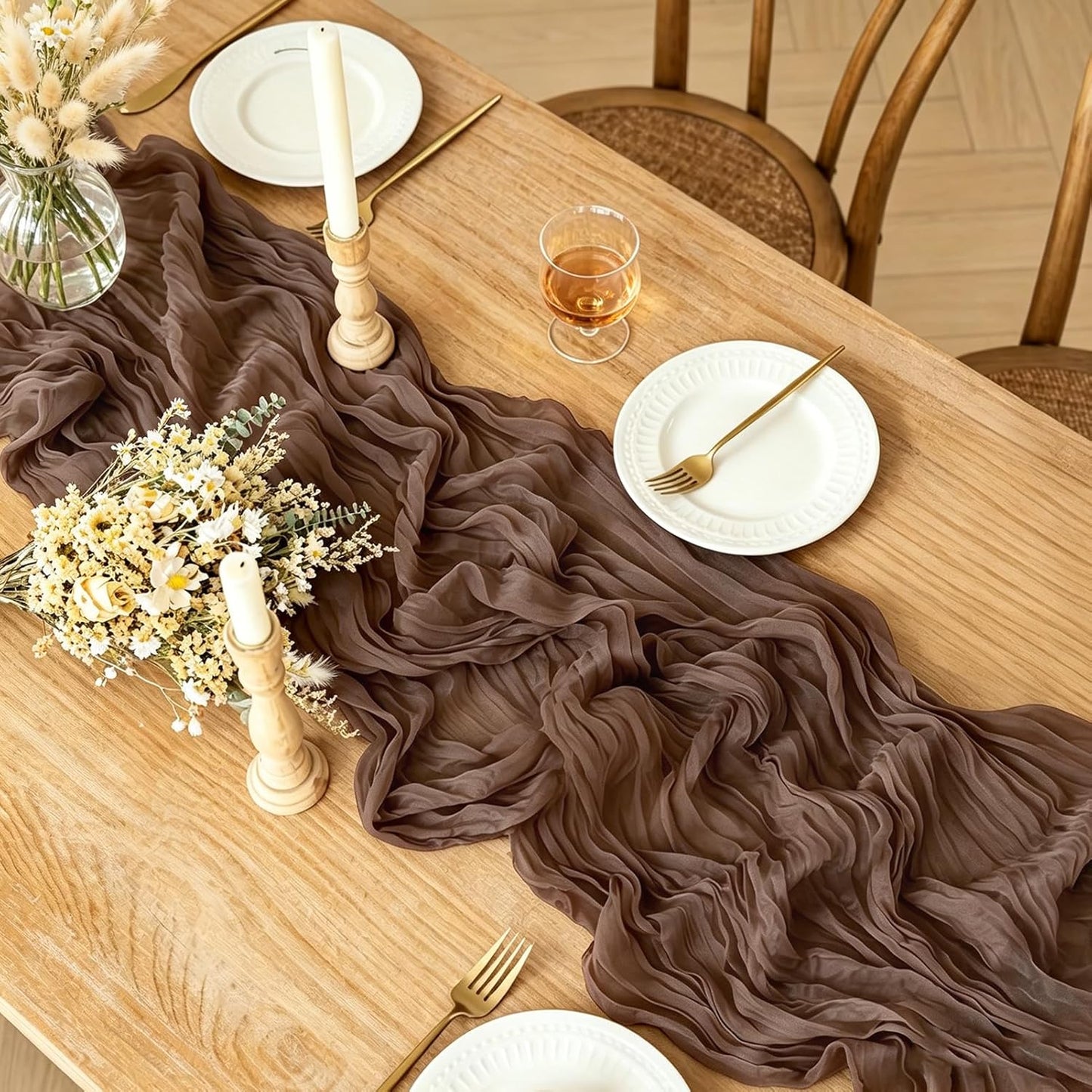 Yellow Cheesecloth Table Runner, 10FT Rustic Gold Boho Gauze Table Runner for Wedding Bridal Shower Baby Shower Birthday Tea Party Decorations
