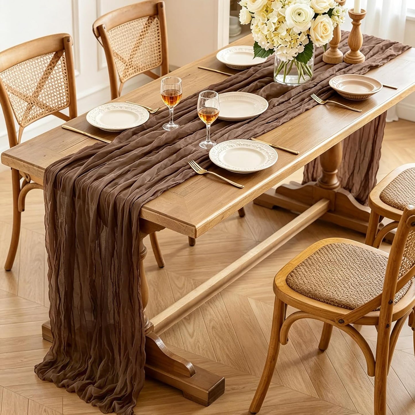 Yellow Cheesecloth Table Runner, 10FT Rustic Gold Boho Gauze Table Runner for Wedding Bridal Shower Baby Shower Birthday Tea Party Decorations