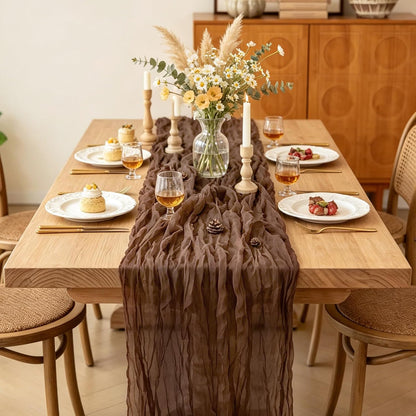 Yellow Cheesecloth Table Runner, 10FT Rustic Gold Boho Gauze Table Runner for Wedding Bridal Shower Baby Shower Birthday Tea Party Decorations