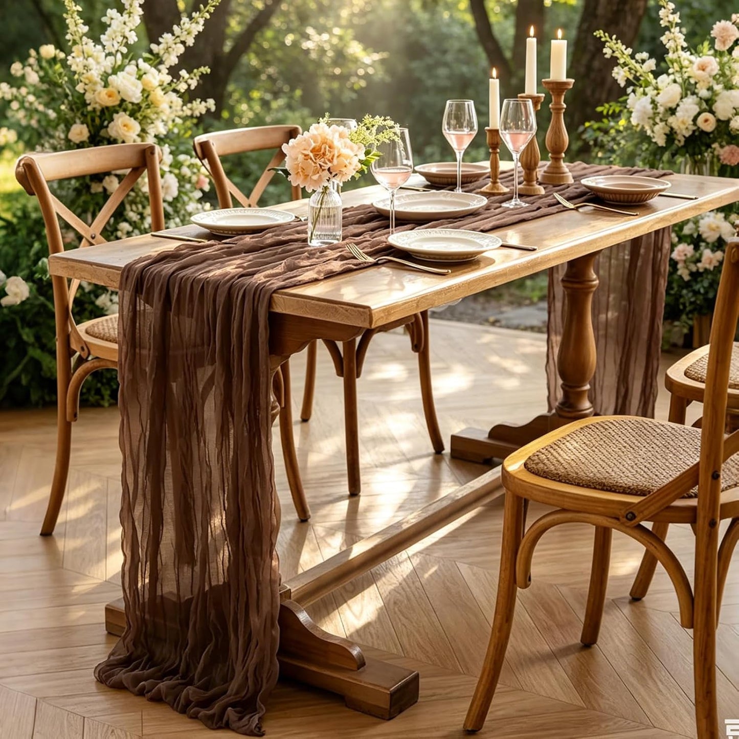 Yellow Cheesecloth Table Runner, 10FT Rustic Gold Boho Gauze Table Runner for Wedding Bridal Shower Baby Shower Birthday Tea Party Decorations