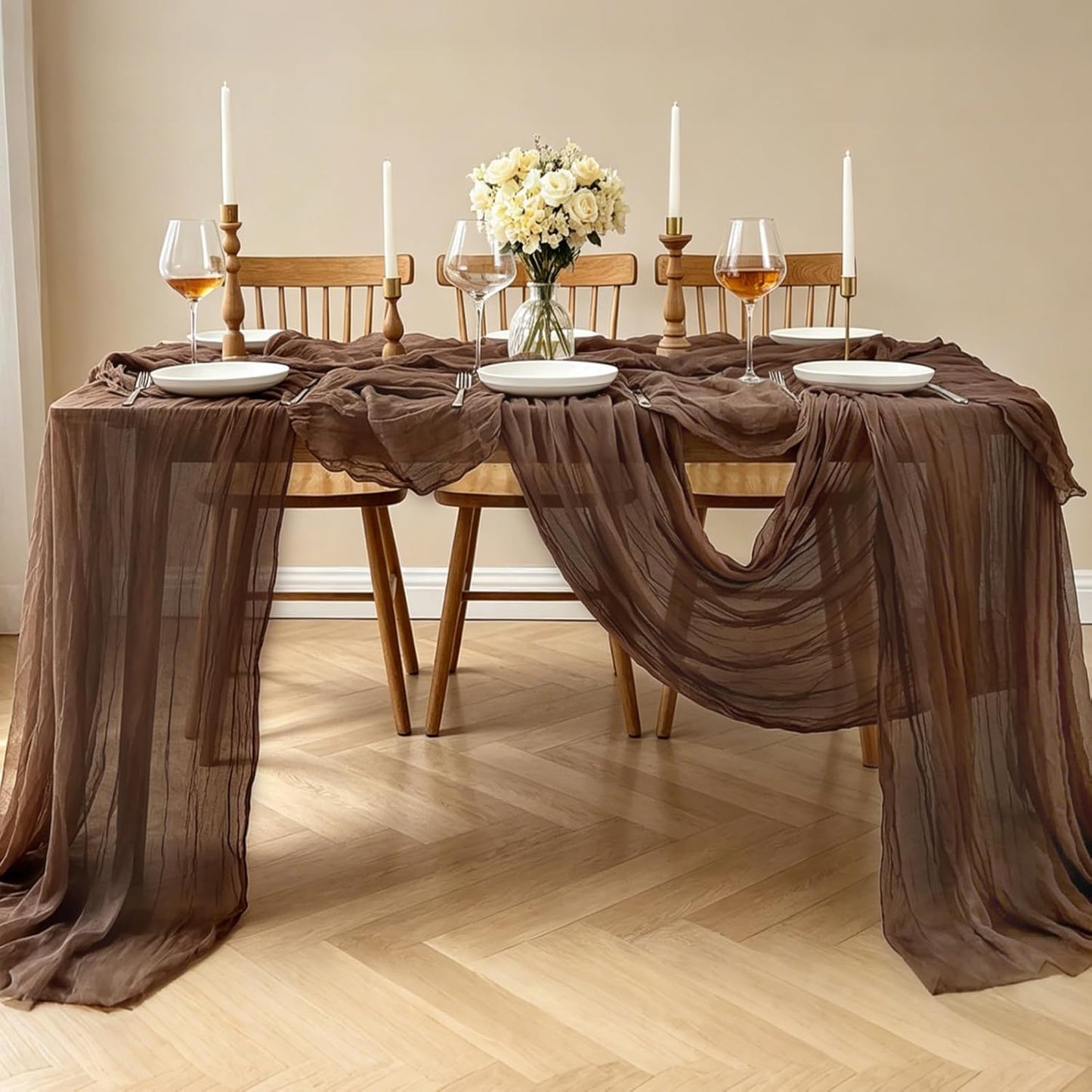 Yellow Cheesecloth Table Runner, 10FT Rustic Gold Boho Gauze Table Runner for Wedding Bridal Shower Baby Shower Birthday Tea Party Decorations