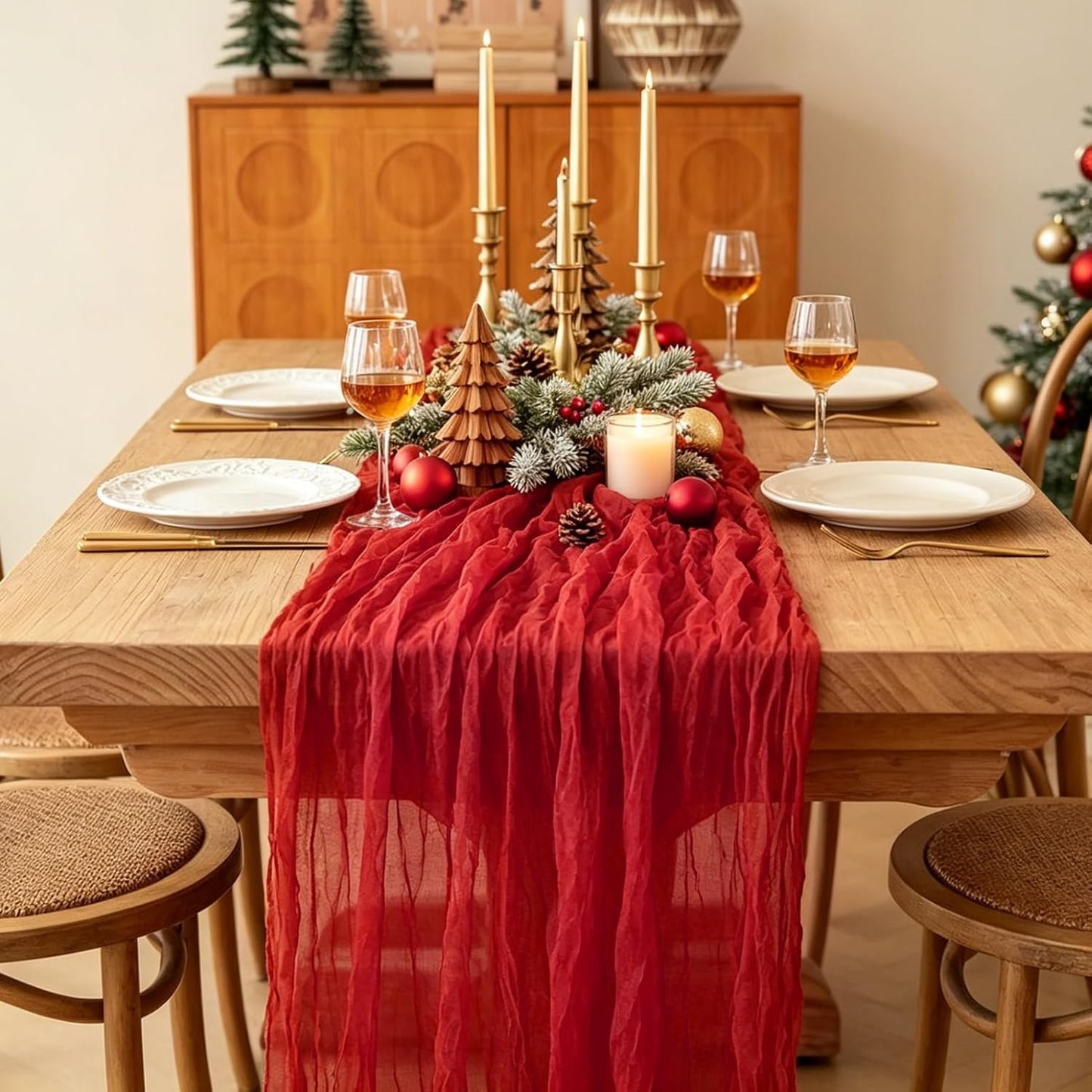 Yellow Cheesecloth Table Runner, 10FT Rustic Gold Boho Gauze Table Runner for Wedding Bridal Shower Baby Shower Birthday Tea Party Decorations
