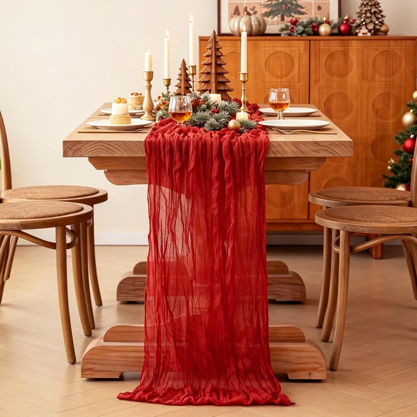 Yellow Cheesecloth Table Runner, 10FT Rustic Gold Boho Gauze Table Runner for Wedding Bridal Shower Baby Shower Birthday Tea Party Decorations