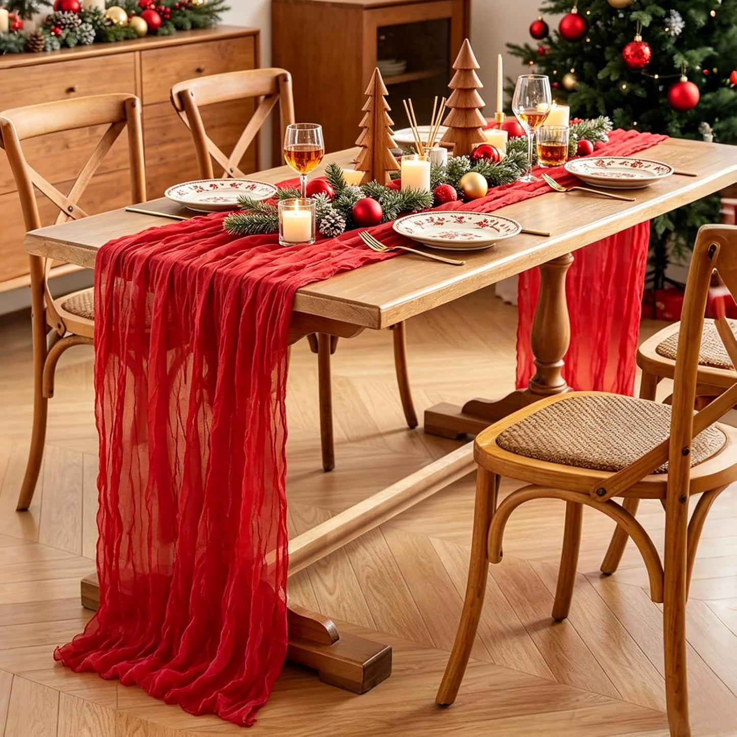 Yellow Cheesecloth Table Runner, 10FT Rustic Gold Boho Gauze Table Runner for Wedding Bridal Shower Baby Shower Birthday Tea Party Decorations