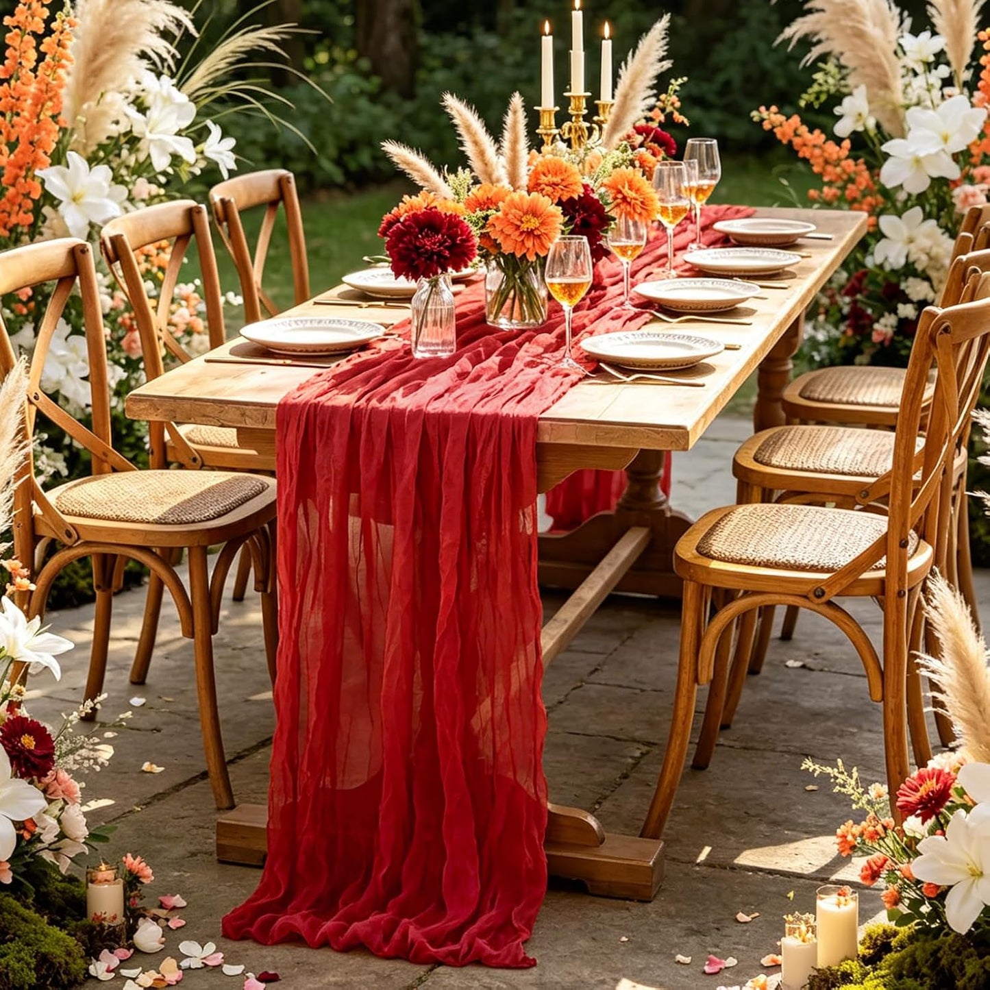 Yellow Cheesecloth Table Runner, 10FT Rustic Gold Boho Gauze Table Runner for Wedding Bridal Shower Baby Shower Birthday Tea Party Decorations
