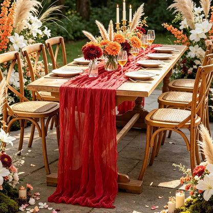 Yellow Cheesecloth Table Runner, 10FT Rustic Gold Boho Gauze Table Runner for Wedding Bridal Shower Baby Shower Birthday Tea Party Decorations