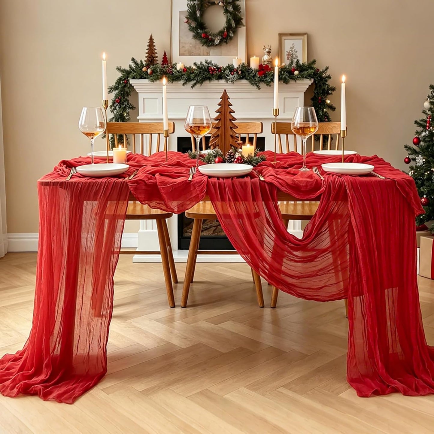 Yellow Cheesecloth Table Runner, 10FT Rustic Gold Boho Gauze Table Runner for Wedding Bridal Shower Baby Shower Birthday Tea Party Decorations