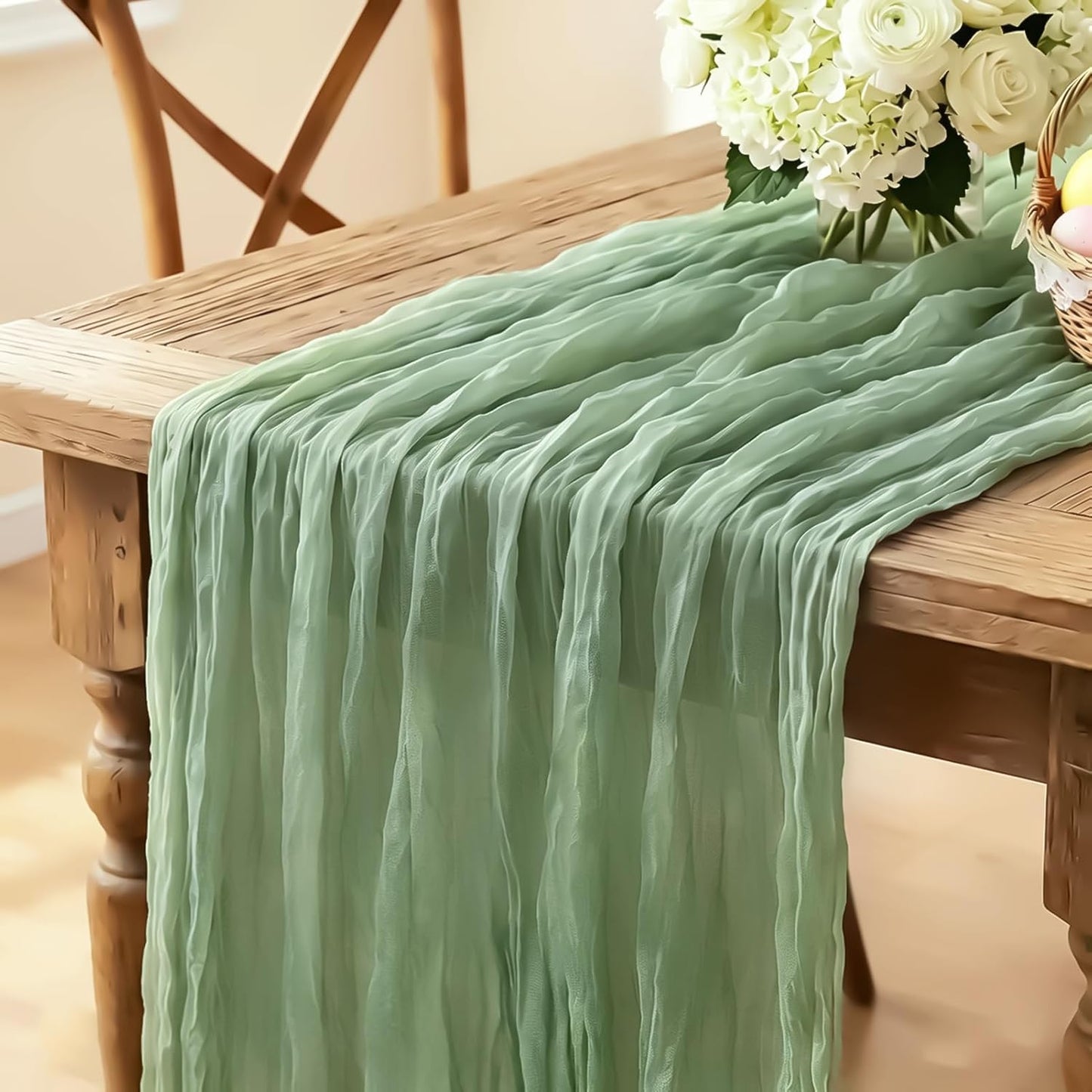 Yellow Cheesecloth Table Runner, 10FT Rustic Gold Boho Gauze Table Runner for Wedding Bridal Shower Baby Shower Birthday Tea Party Decorations