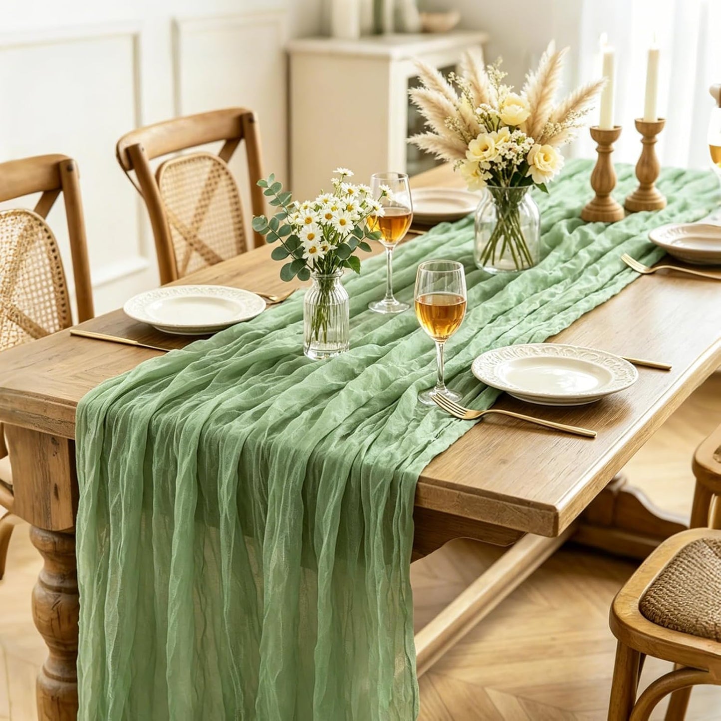 Yellow Cheesecloth Table Runner, 10FT Rustic Gold Boho Gauze Table Runner for Wedding Bridal Shower Baby Shower Birthday Tea Party Decorations