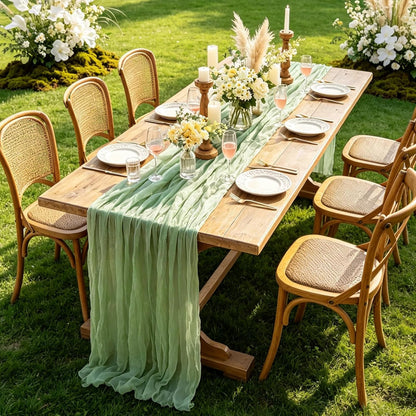 Yellow Cheesecloth Table Runner, 10FT Rustic Gold Boho Gauze Table Runner for Wedding Bridal Shower Baby Shower Birthday Tea Party Decorations