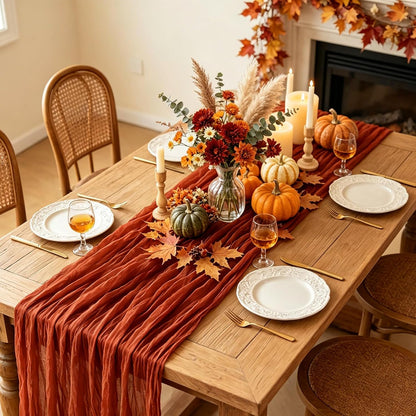 Yellow Cheesecloth Table Runner, 10FT Rustic Gold Boho Gauze Table Runner for Wedding Bridal Shower Baby Shower Birthday Tea Party Decorations