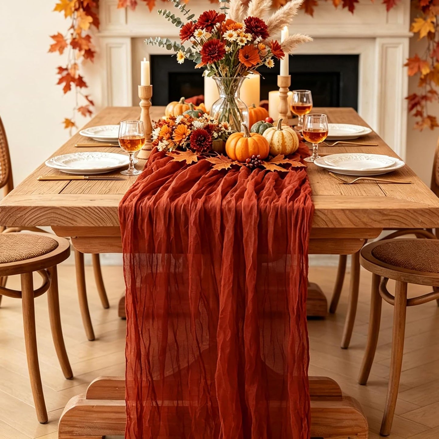 Yellow Cheesecloth Table Runner, 10FT Rustic Gold Boho Gauze Table Runner for Wedding Bridal Shower Baby Shower Birthday Tea Party Decorations